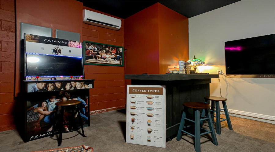 Garage--Friends-themed coffee bar and arcade corner