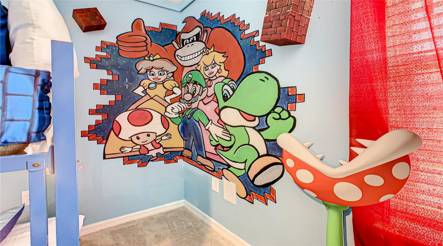 Bed #4--Mario-themed bunk bed room mural