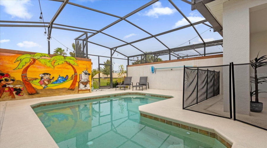Swimming pool with Covered Patio in themed atmosphere