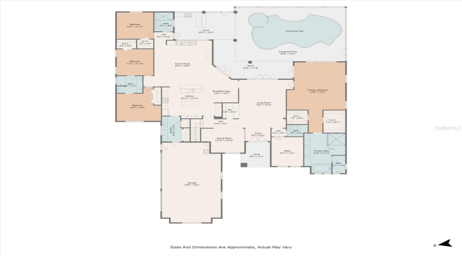 Downstairs Plan Layout with Approximate Dimensions