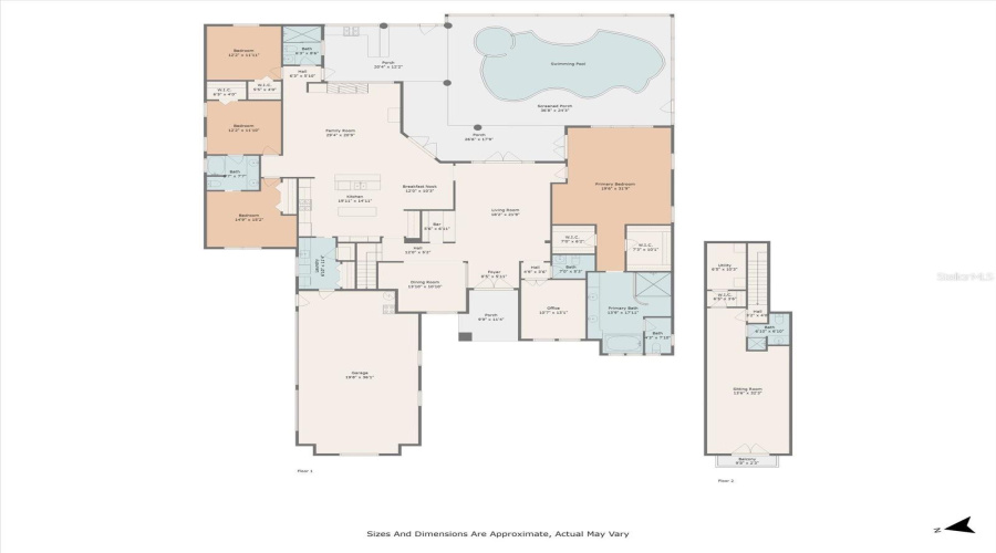 Complete Home Plan Layout with Approximate Dimensions