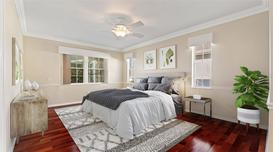 Virtually staged primary en suite bedroom