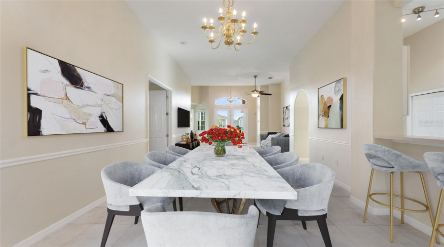 Virtually staged dining area of great room