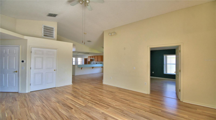 The primary bedroom is off of the living room