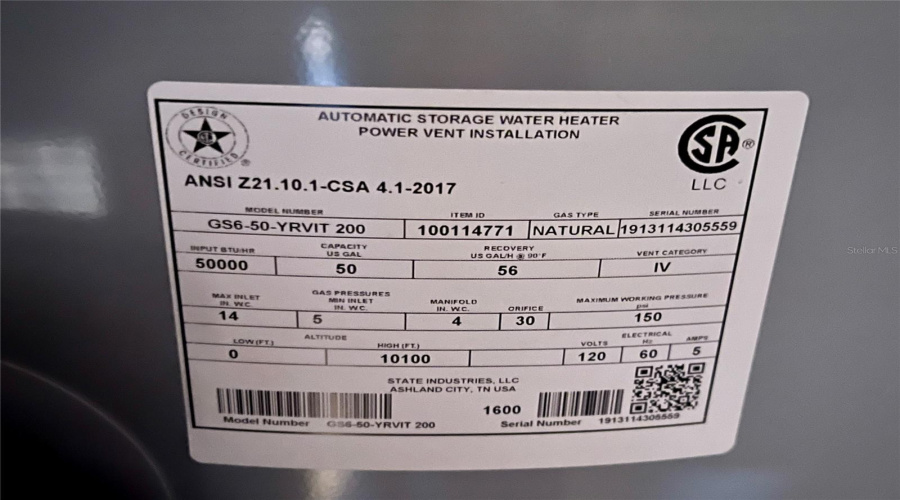 Water Heater Model/Serial Number info