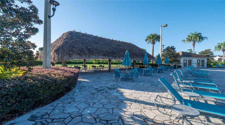 Oasis Club tiki hut and loungers