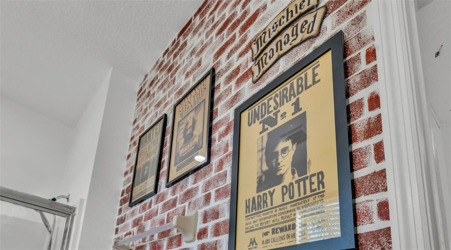 Fun Harry Potter themed  bathroom on first floor.