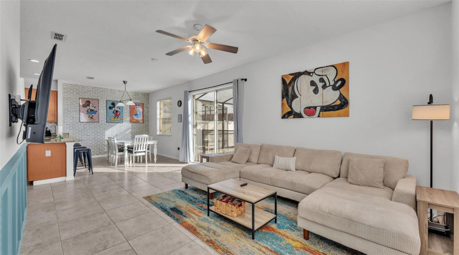 Open living room and dining room.