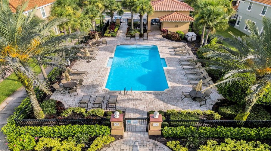 Aerial view of the community pool area.