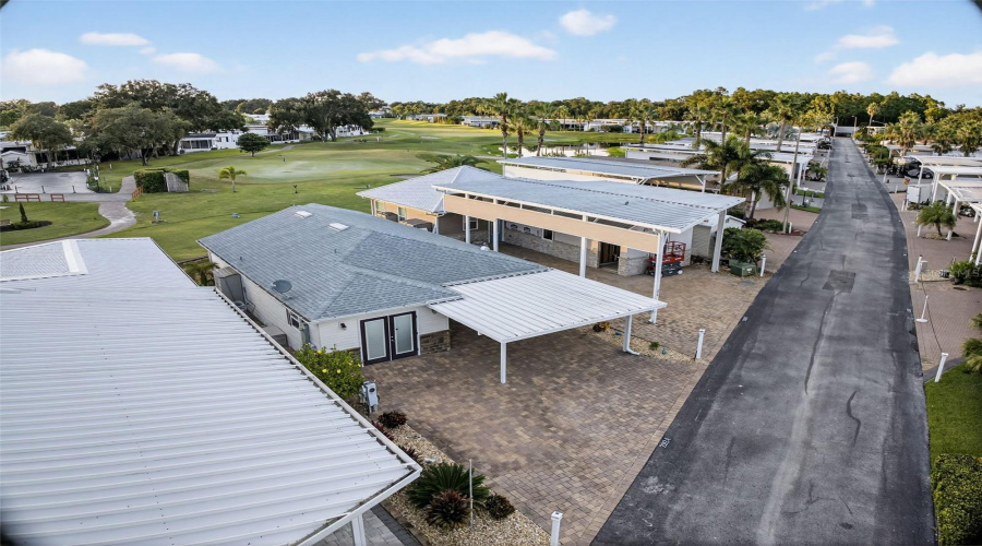 Bird’s-eye view showcasing the home’s prime location within Deer Creek Golf & RV.
