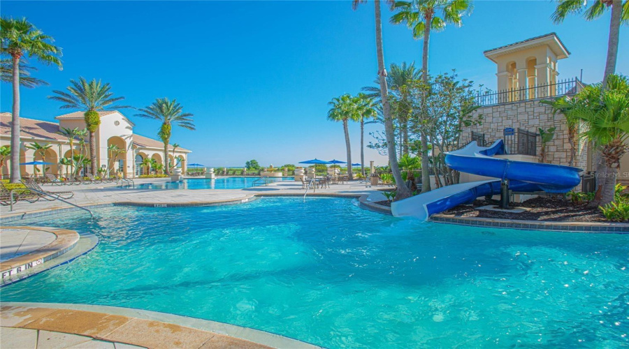 Community pool with water slide
