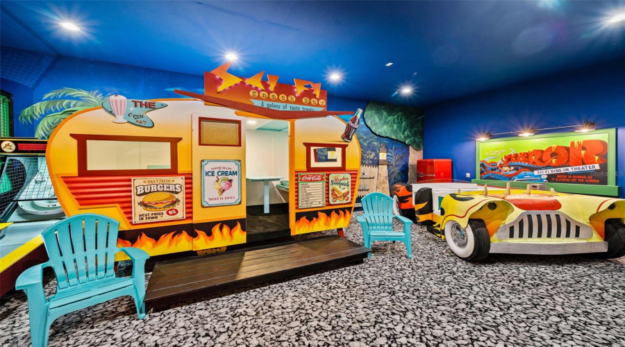 Food Truck Trailer Turned into a Gaming Station. Hot Rod Convertible for Drive-In Movie Experience