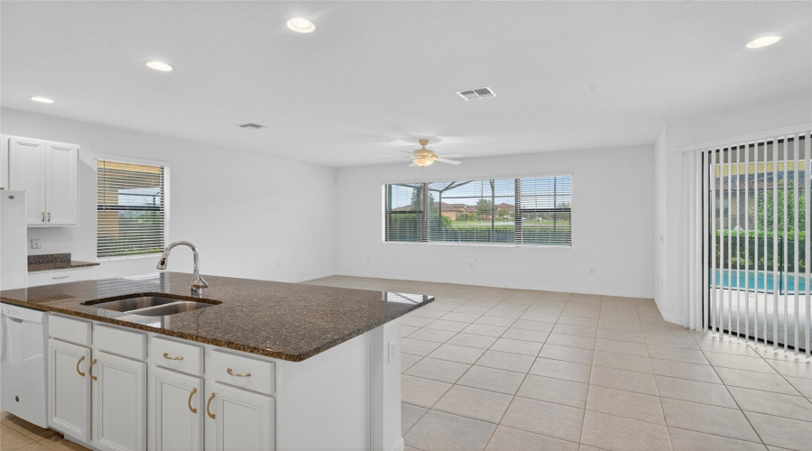 Kitchen view overlooking lounge area