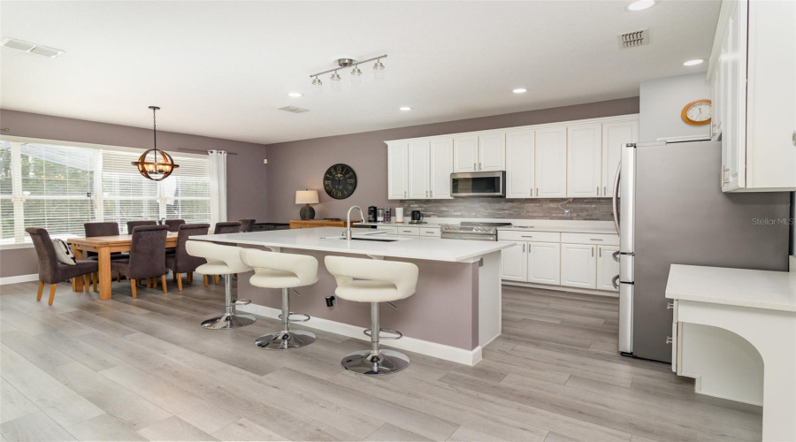 Open kitchen area with NEW quartz coutertops
