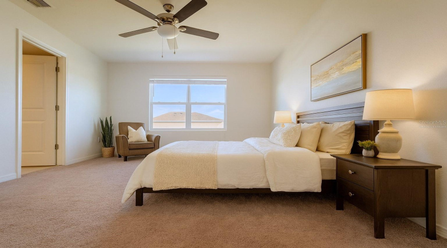 Virtually staged master bedroom