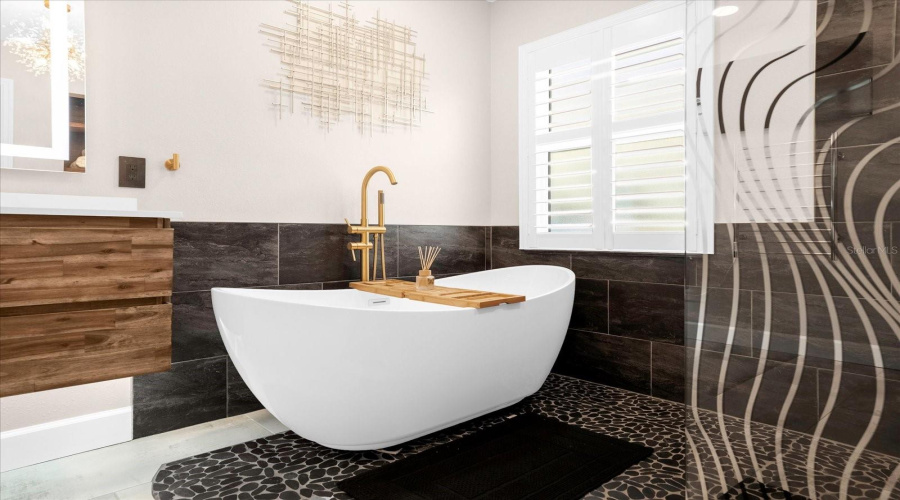 stand alone bathtub and custom walk in shower