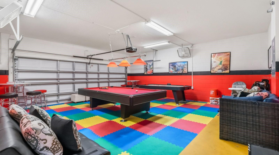 Garage turned into game room