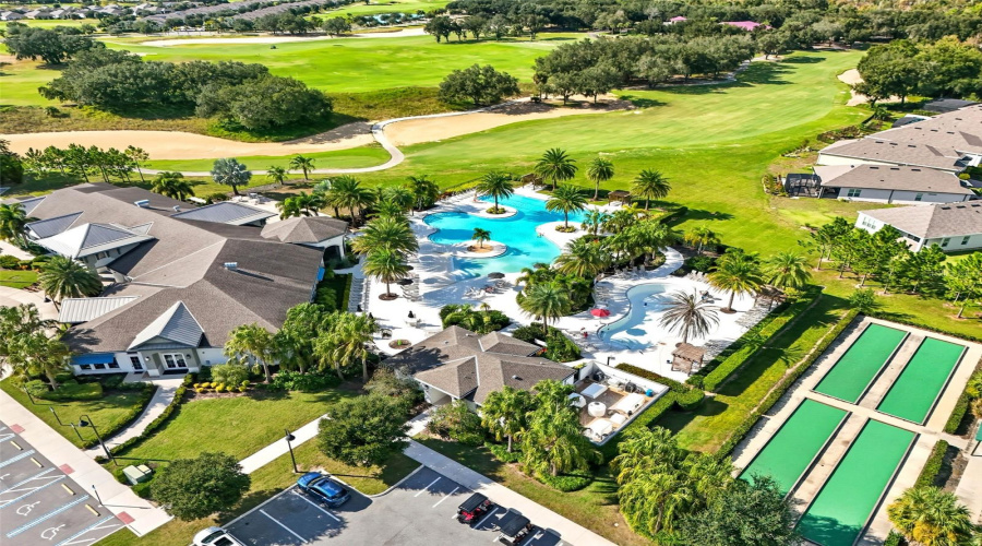Aerial view of the clubhouse, residence and guest pool and the family pool for when the grandchildren visit