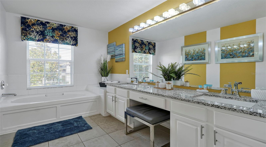 Primary bathroom, 2nd floor, newer granite counters