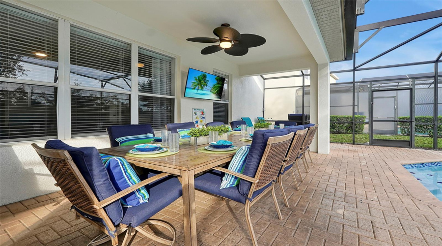 lanai, with fan and TV