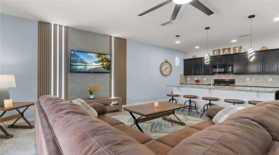 Living room and kitchen.