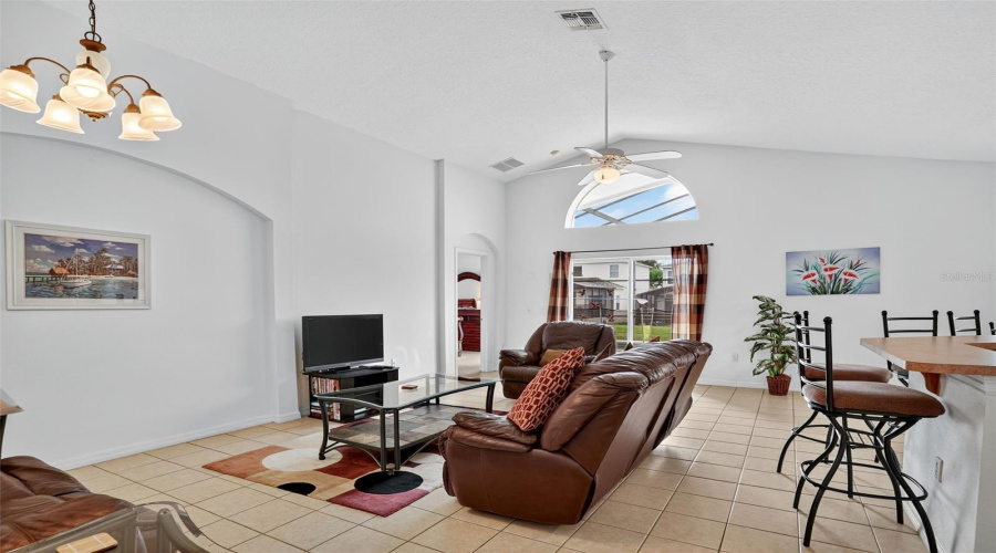Tiled flooring living room