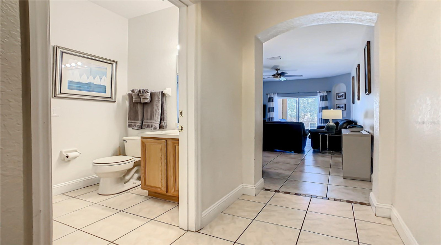 Hallway and downstairs guest bathroom