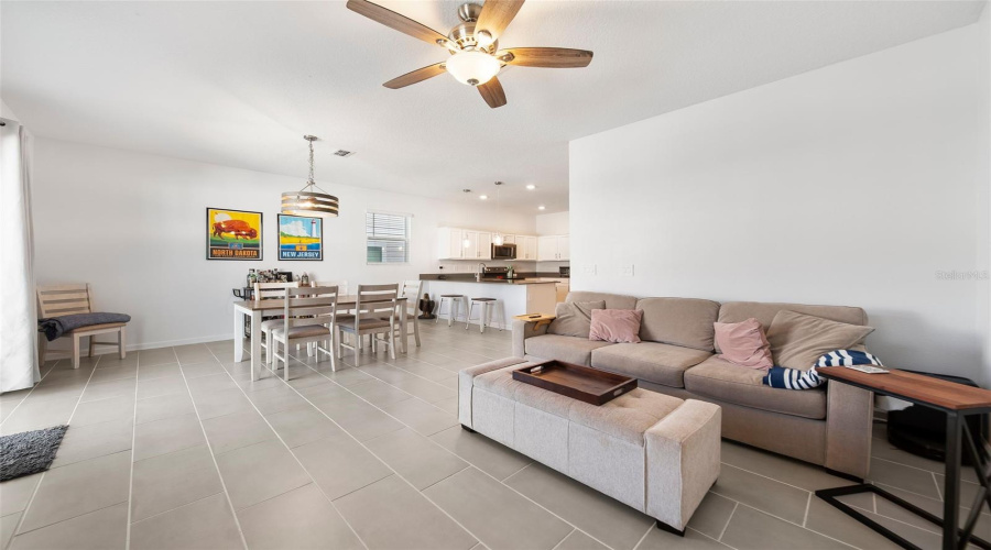 Open living and dining area