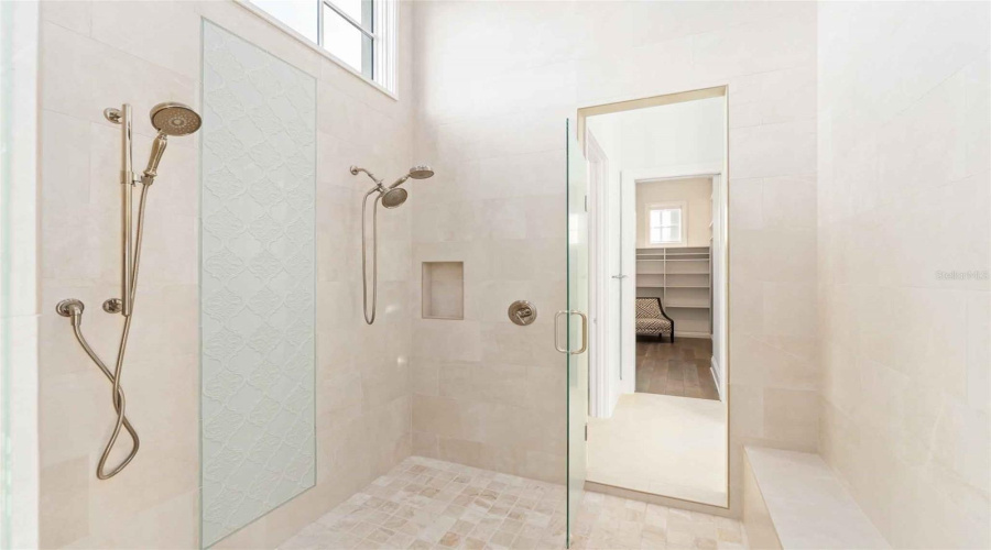 Luxurious walk-through shower..