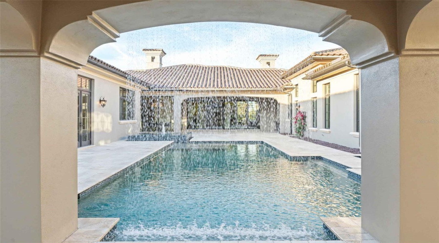 Stunning water curtain creates a dramatic effect..