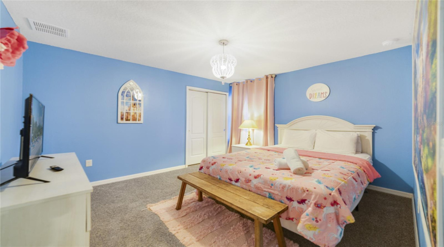 A vibrant Princess-themed bedroom adds a touch of fun and whimsy, perfect for kids or the young at heart. Bedroom 5.