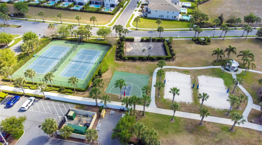 Outdoor Park with Sand Volleyball, Basketball and Tennis Courts
