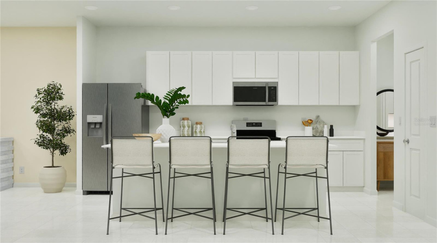 Virtually staged. Kitchen