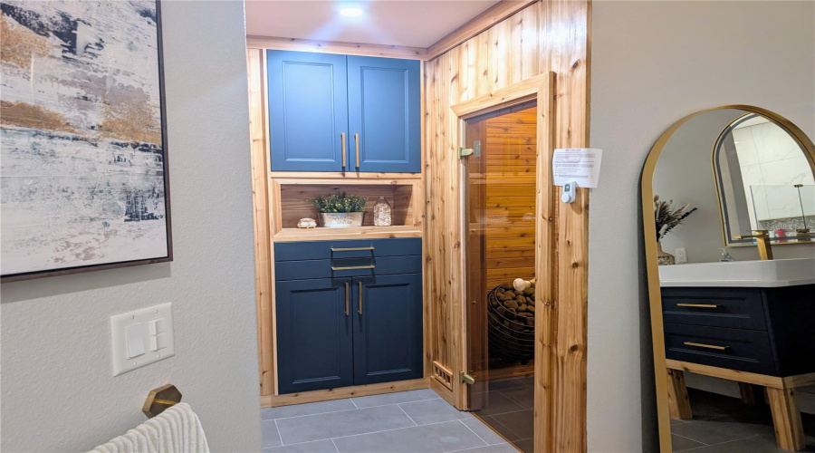 custom built in cabinetry and sauna