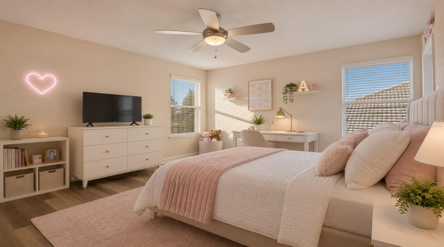 Virtually staged upstairs Bedroom