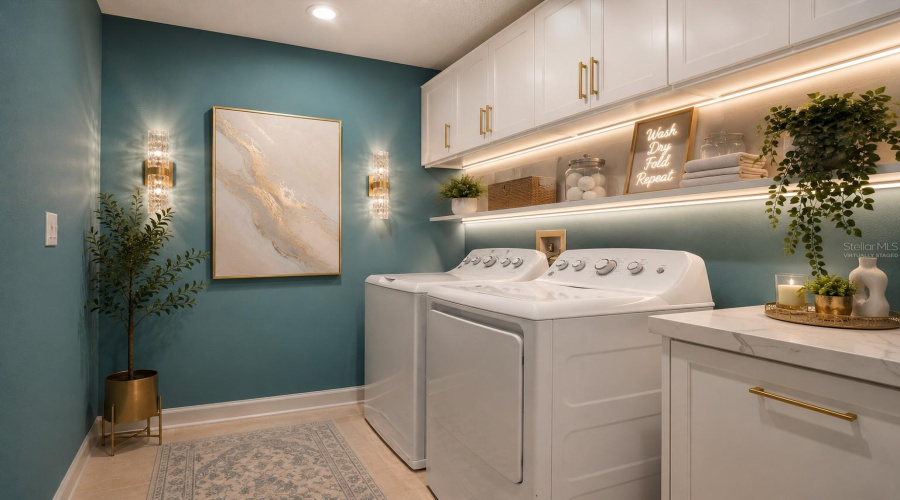 Virtually staged second floor laundry room