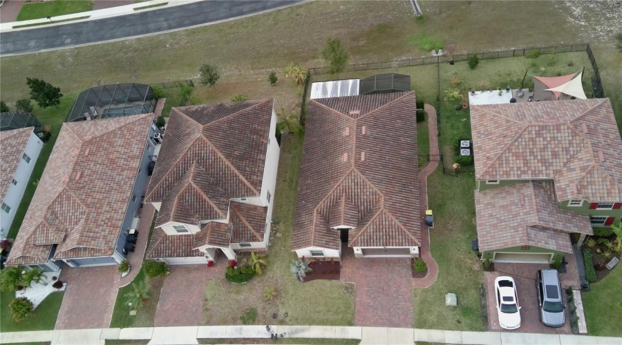 Expanded drone photo from the front view.  Home is second from the right.