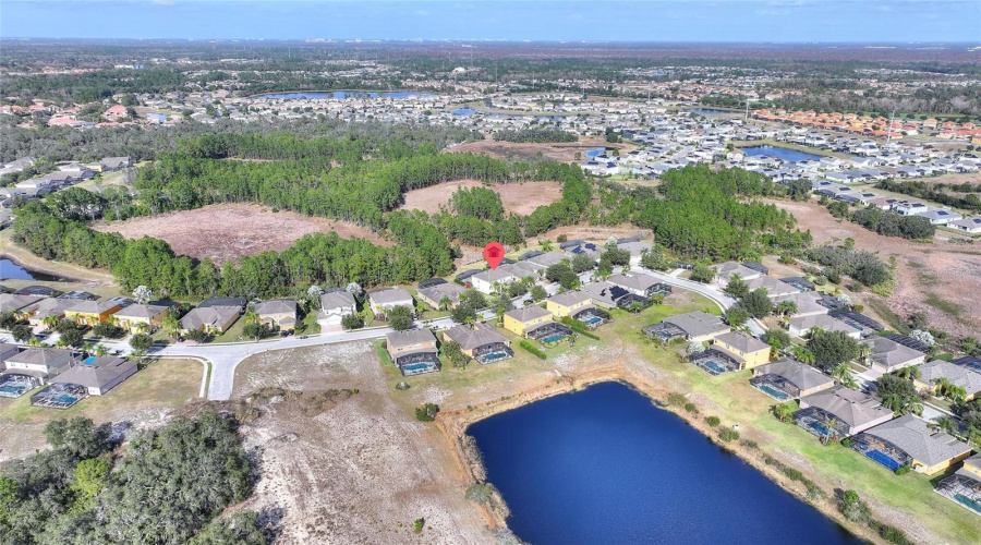 Aerial view of home and community