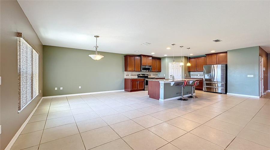 Dining, living and kitchen rooms