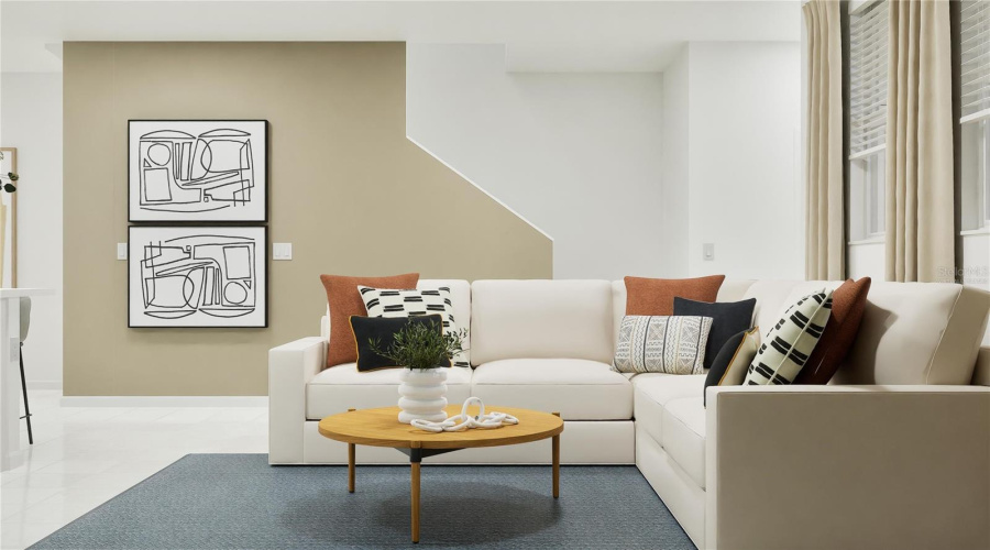 Virtually staged. Family room