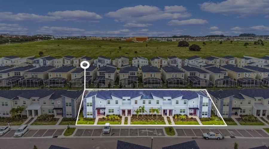 Aerial view of row of townhouses