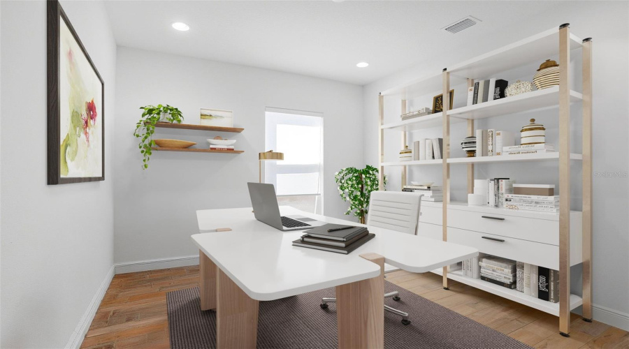 Office with 8 foot glass paned double doors