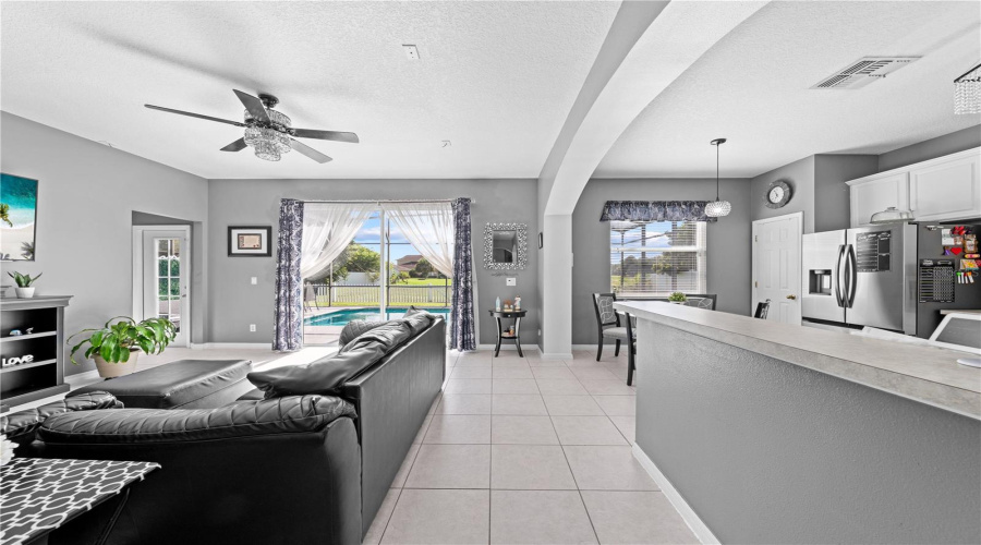 Family room and kitchen