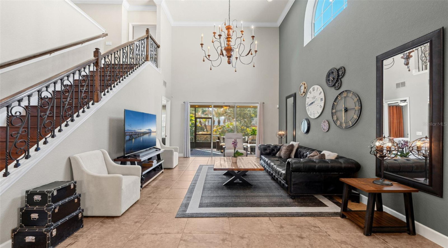 Two story living room