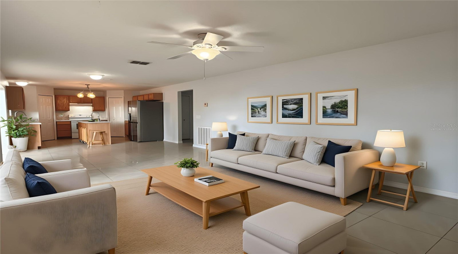 Virtually staged Living room view 1