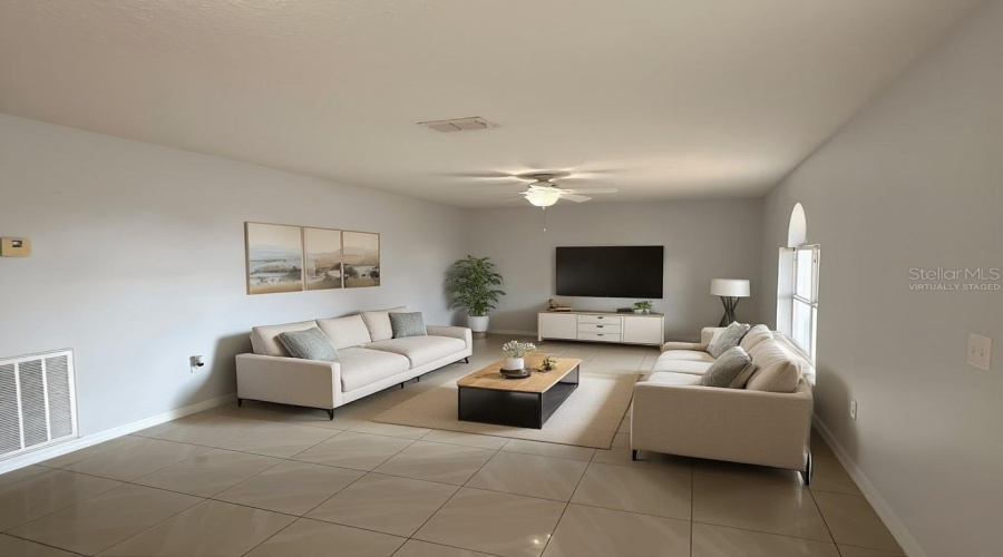 Virtually staged Living room view 2