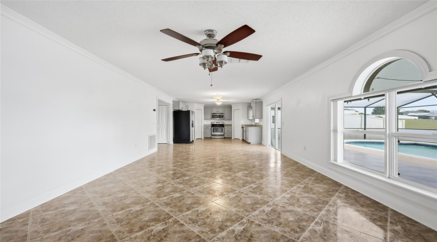 Great Room/ Living and Dining- lots of natural lighting