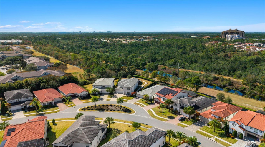 Aerial view with Four Seasons Orlando and Disney World Orlando in the distance