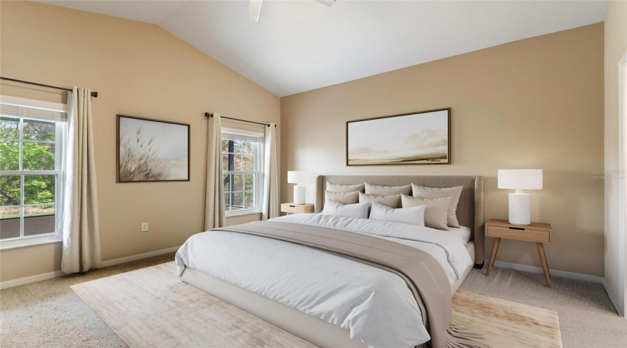 Virtually staged primary en suite bedroom