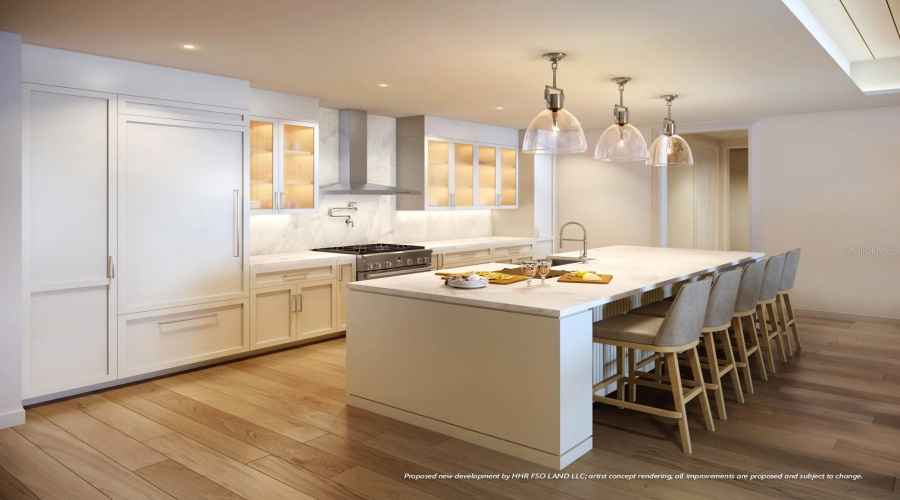 Artist Rendering. Custom frameless contemporary wood cabinetry with full-extension drawer glides, soft-close drawer and doors, complemented by under-cabinet lighting.